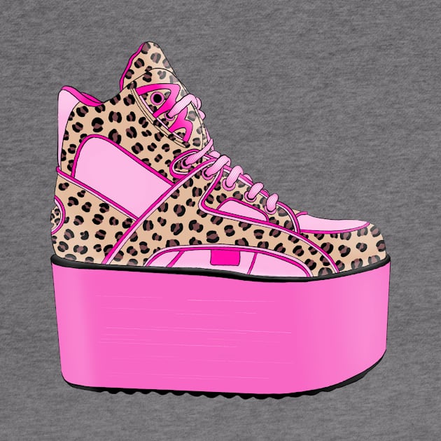 90s pink platform shoes with leopard pattern by prntsystm